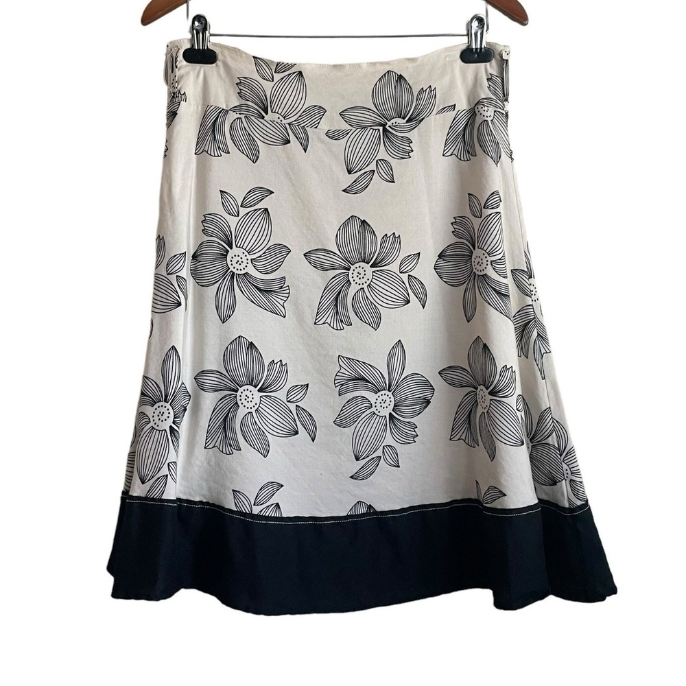 Sherry Taylor Women A Line Romantic Skirt L Tan Black Parisian Floral Border Hem